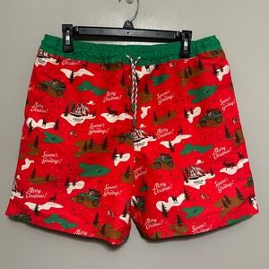 Magellan Outdoors Swim Trunks M Red Christmas Festive Fish Gear Water Repellent